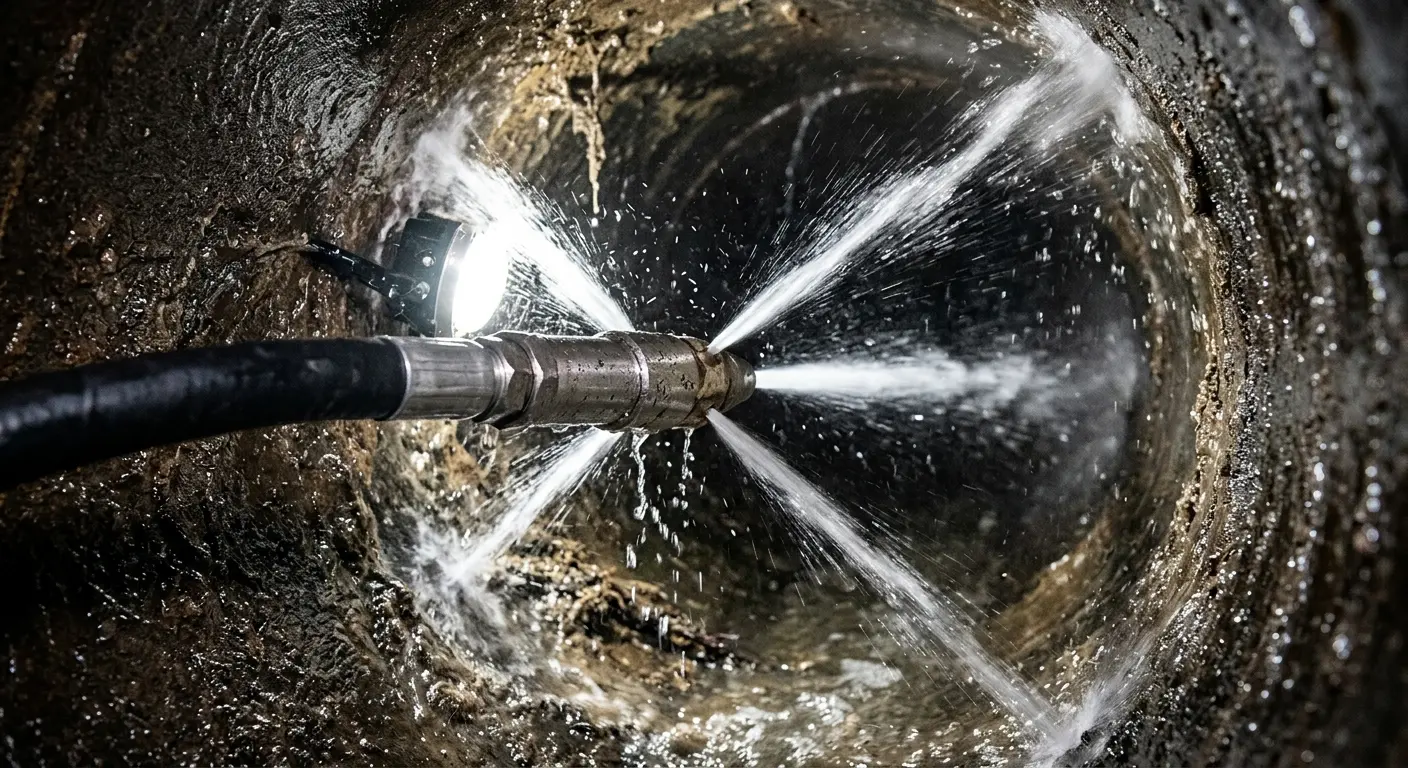 High-pressure hydro jetting nozzle cleaning sewer pipe for Sewer Cleanout in Walnut Ridge